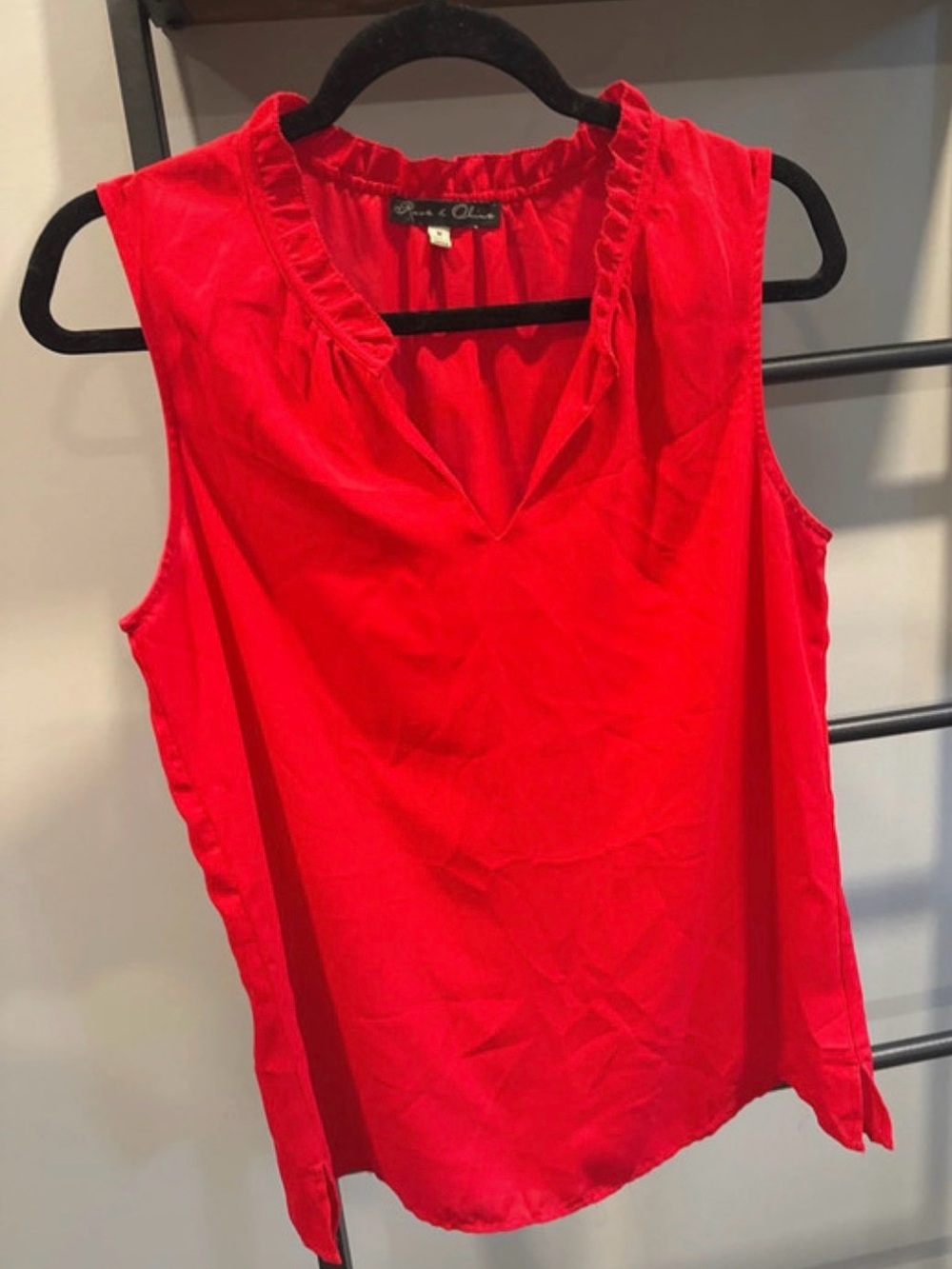 Bright Red Sleeveless Ruffle V-Neck Blouse